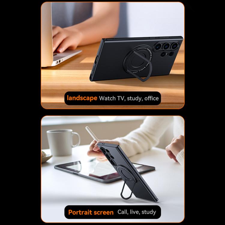 For Samsung Galaxy S25 Ultra 5G Frosted MagSafe Magnetic Ring Holder PC Phone Case
