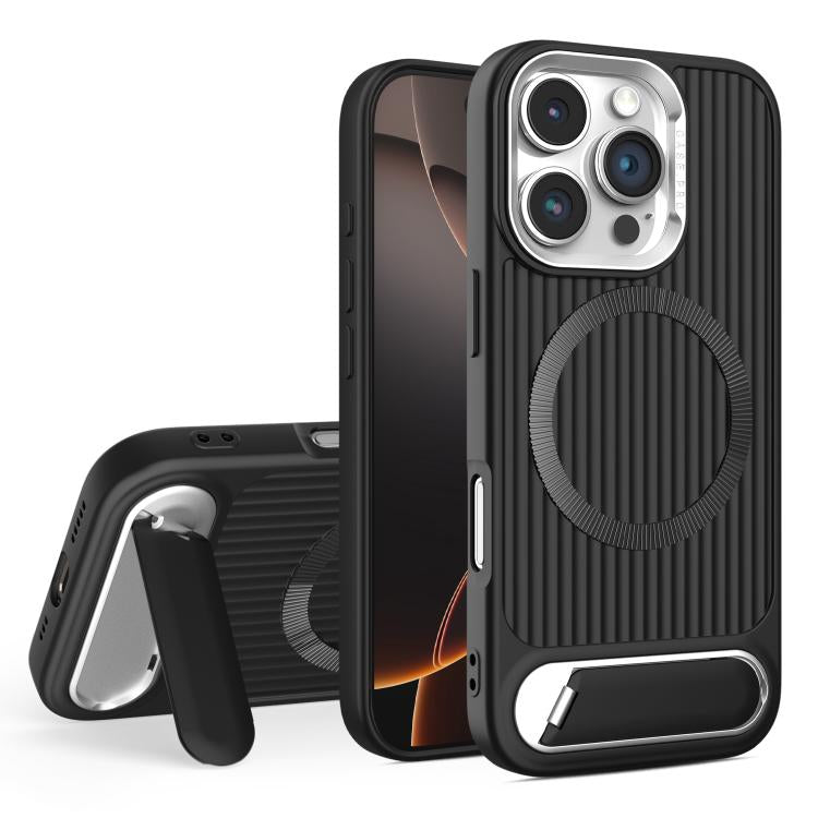 For iPhone 16 Pro Max Vertical Lines Invisible Flat Holder MagSafe Phone Case