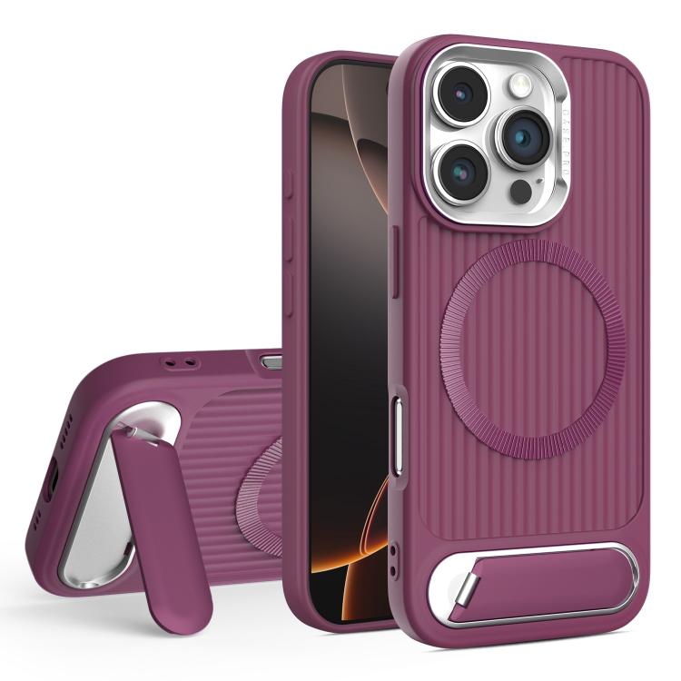 For iPhone 16 Pro Max Vertical Lines Invisible Flat Holder MagSafe Phone Case