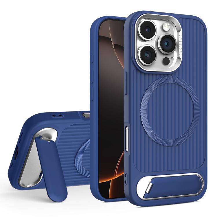 For iPhone 16 Pro Vertical Lines Invisible Flat Holder MagSafe Phone Case
