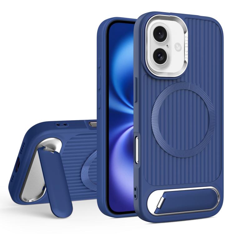 For iPhone 16 Plus Vertical Lines Invisible Flat Holder MagSafe Phone Case
