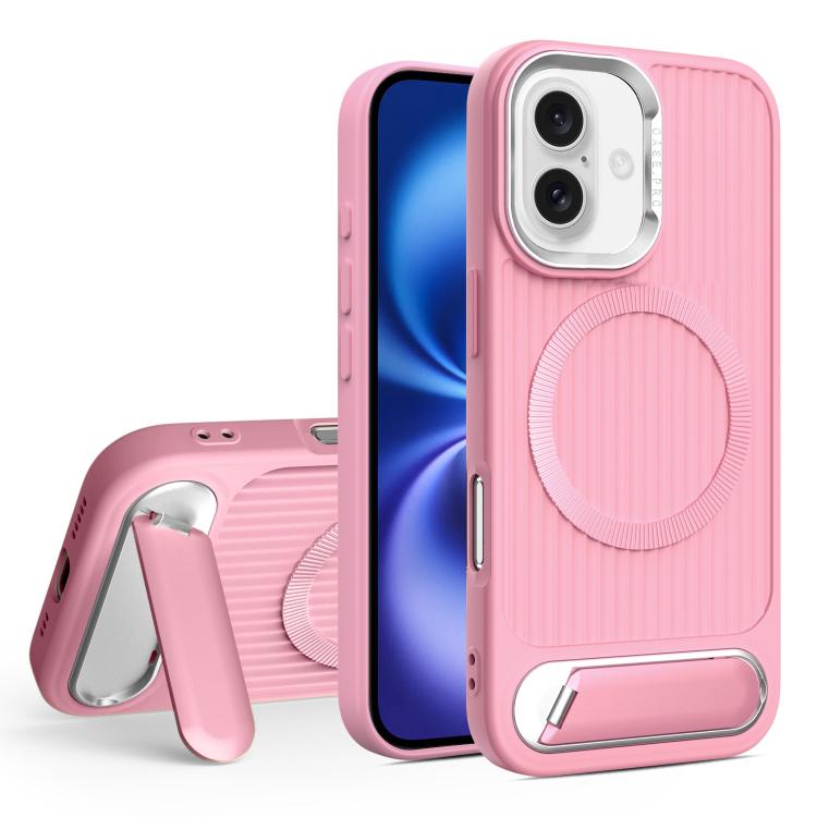 For iPhone 16 Vertical Lines Invisible Flat Holder MagSafe Phone Case