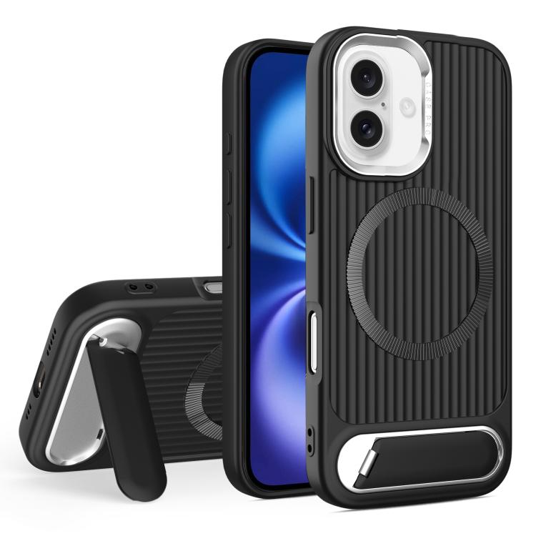 For iPhone 16 Vertical Lines Invisible Flat Holder MagSafe Phone Case