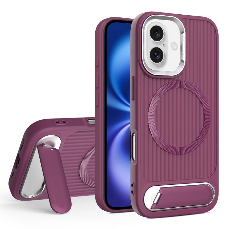 For iPhone 16 Vertical Lines Invisible Flat Holder MagSafe Phone Case