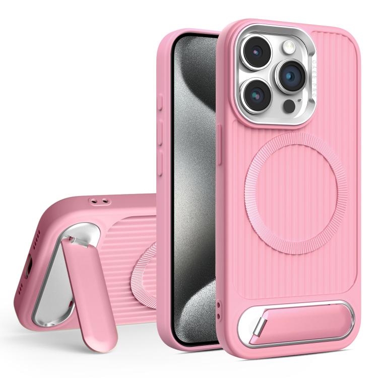 For iPhone 15 Pro Max Vertical Lines Invisible Flat Holder MagSafe Phone Case