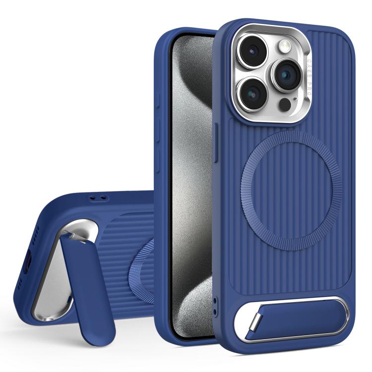 For iPhone 15 Pro Max Vertical Lines Invisible Flat Holder MagSafe Phone Case