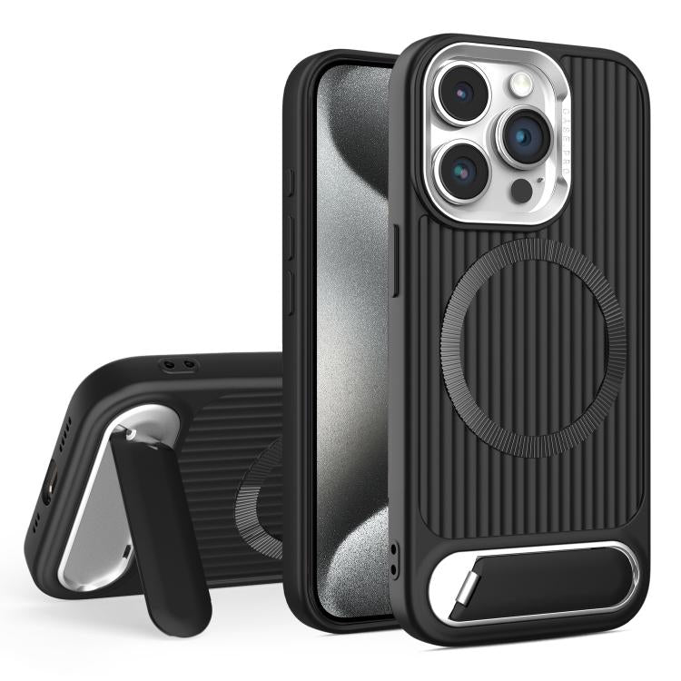 For iPhone 15 Pro Vertical Lines Invisible Flat Holder MagSafe Phone Case