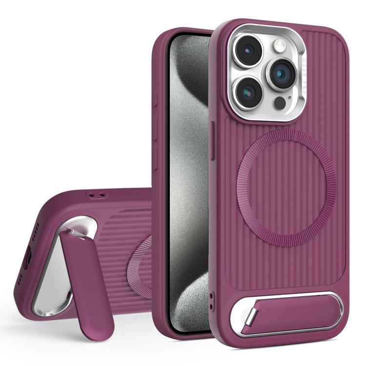 For iPhone 15 Pro Vertical Lines Invisible Flat Holder MagSafe Phone Case