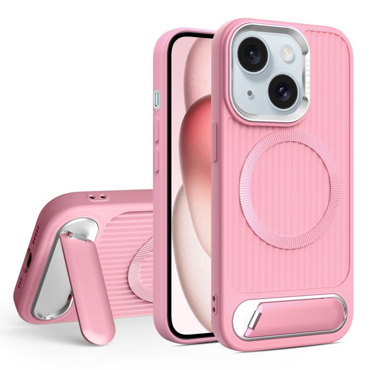 For iPhone 15 Plus Vertical Lines Invisible Flat Holder MagSafe Phone Case