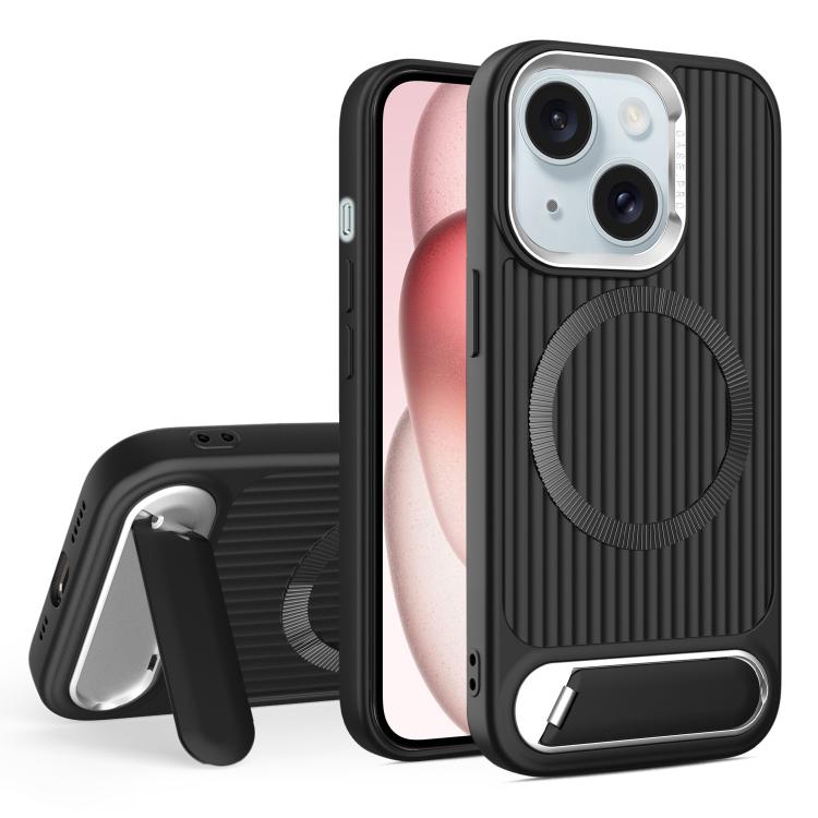 For iPhone 15 Vertical Lines Invisible Flat Holder MagSafe Phone Case