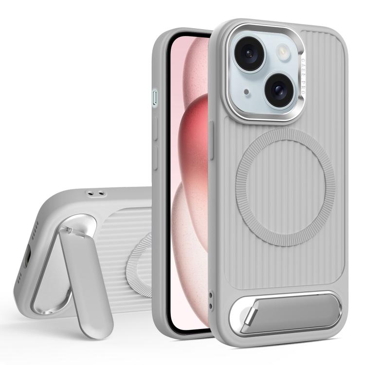 For iPhone 15 Vertical Lines Invisible Flat Holder MagSafe Phone Case