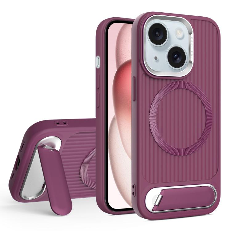 For iPhone 15 Vertical Lines Invisible Flat Holder MagSafe Phone Case