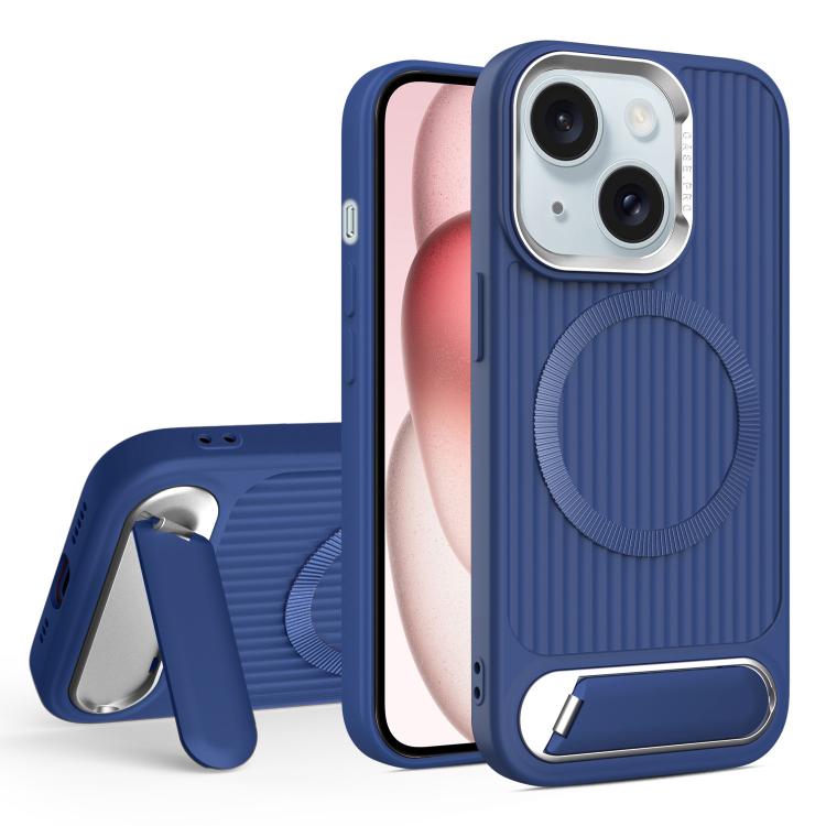 For iPhone 15 Vertical Lines Invisible Flat Holder MagSafe Phone Case