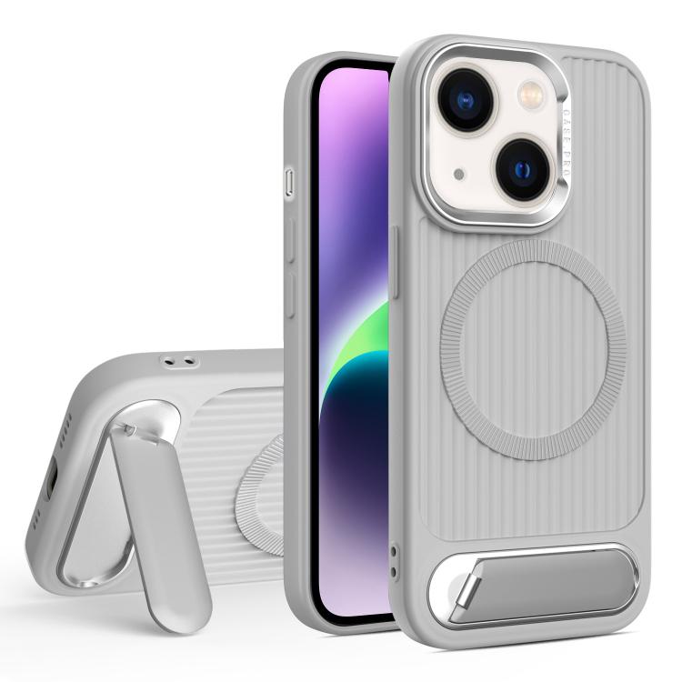 For iPhone 14 Plus Vertical Lines Invisible Flat Holder MagSafe Phone Case