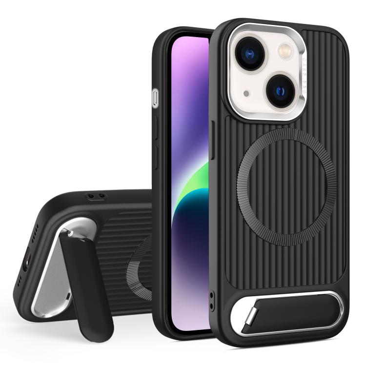 For iPhone 14 Vertical Lines Invisible Flat Holder MagSafe Phone Case