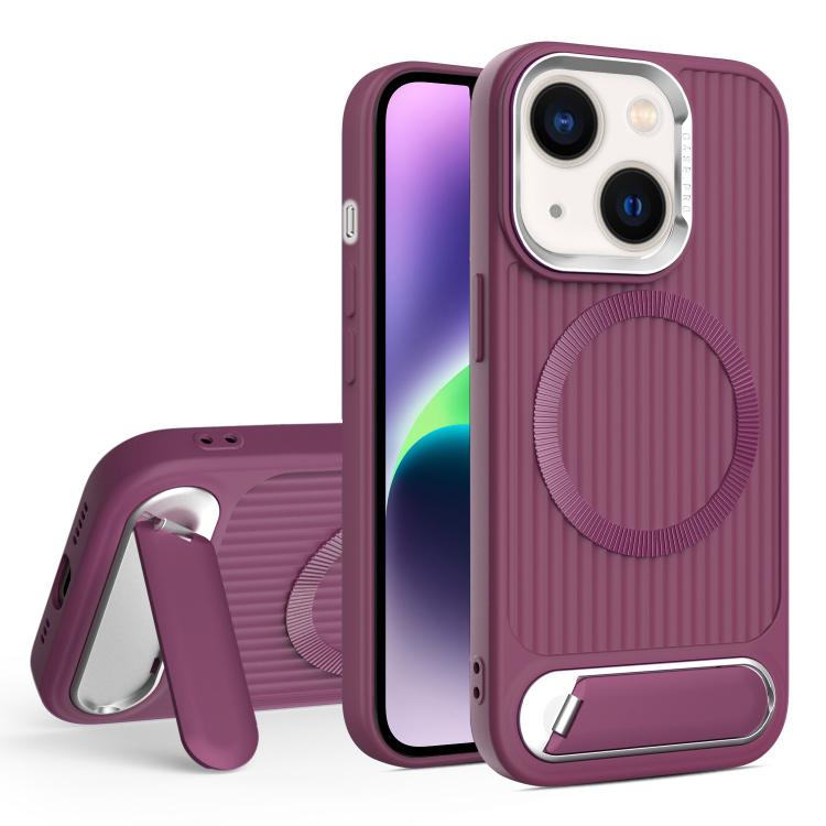 For iPhone 14 Vertical Lines Invisible Flat Holder MagSafe Phone Case