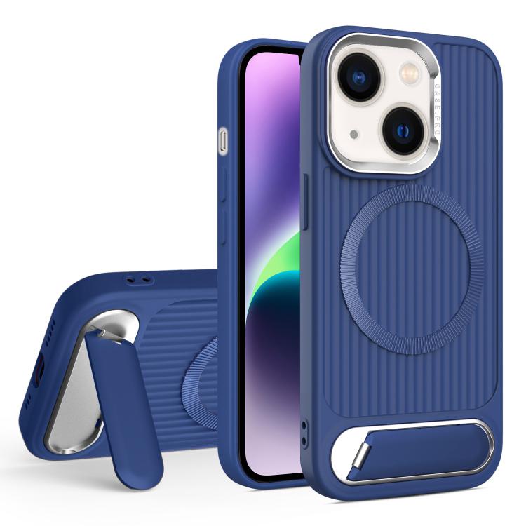 For iPhone 14 Vertical Lines Invisible Flat Holder MagSafe Phone Case