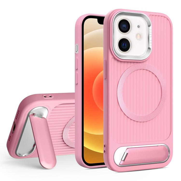 For iPhone 12 Vertical Lines Invisible Flat Holder MagSafe Phone Case