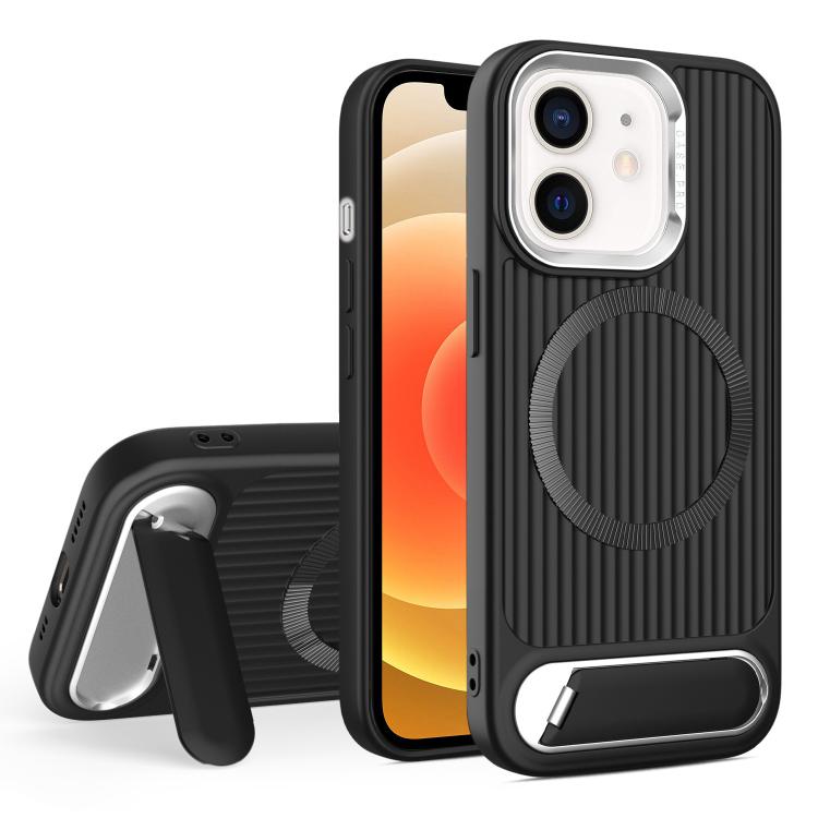 For iPhone 12 Vertical Lines Invisible Flat Holder MagSafe Phone Case