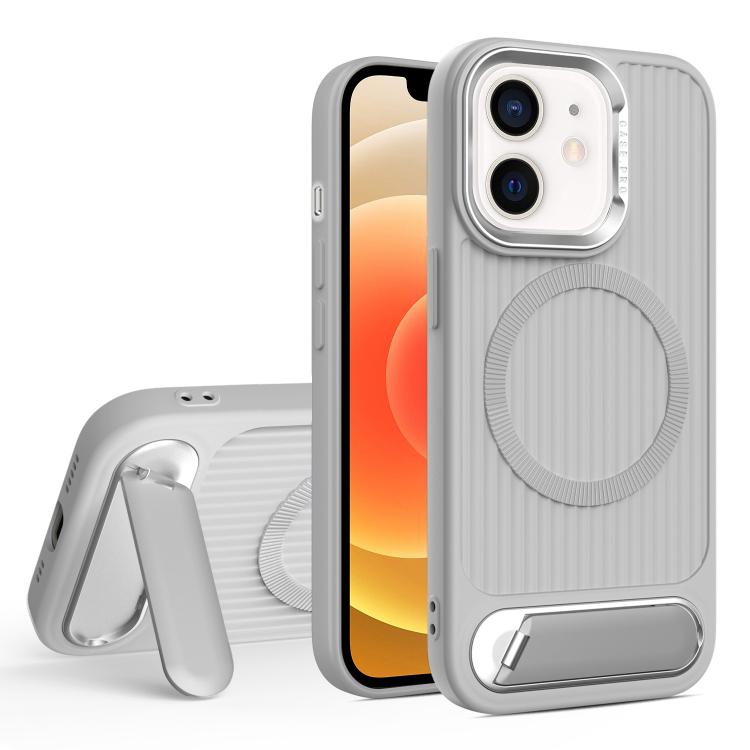 For iPhone 12 Vertical Lines Invisible Flat Holder MagSafe Phone Case