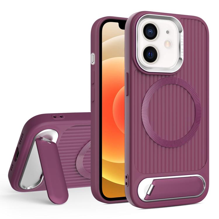 For iPhone 12 Vertical Lines Invisible Flat Holder MagSafe Phone Case