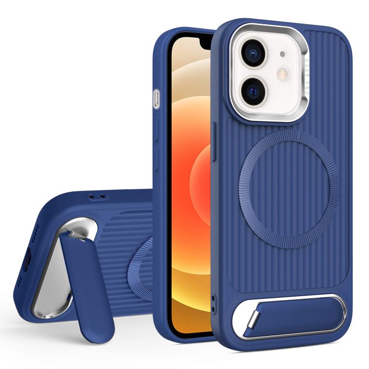 For iPhone 12 Vertical Lines Invisible Flat Holder MagSafe Phone Case
