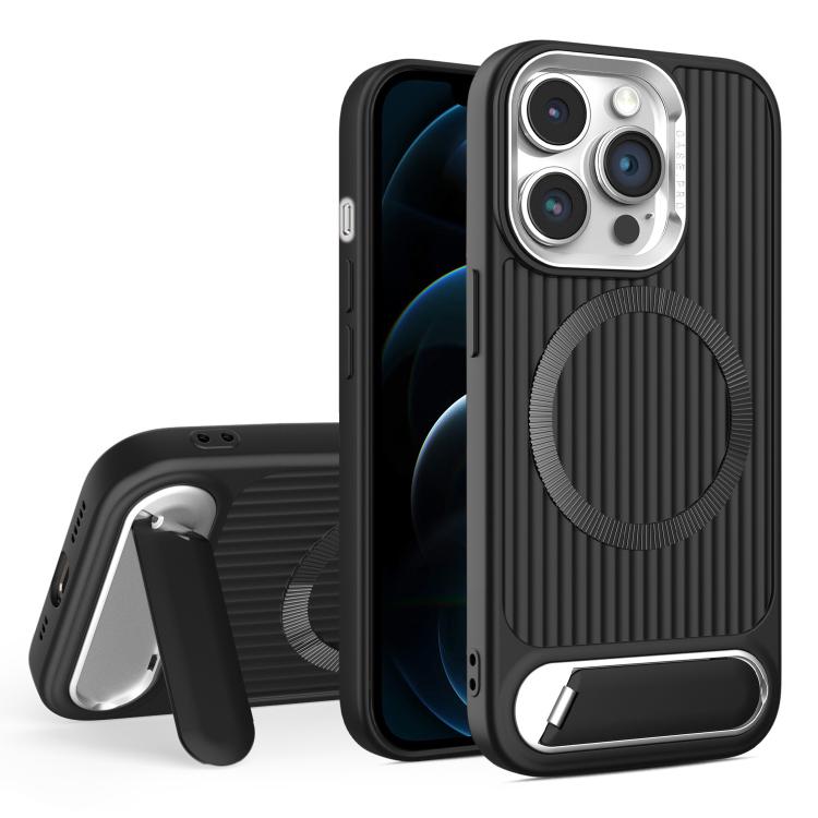 For iPhone 12 Pro Max Vertical Lines Invisible Flat Holder MagSafe Phone Case