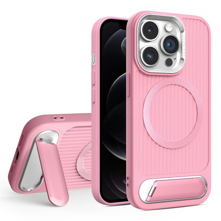 For iPhone 12 Pro Vertical Lines Invisible Flat Holder MagSafe Phone Case