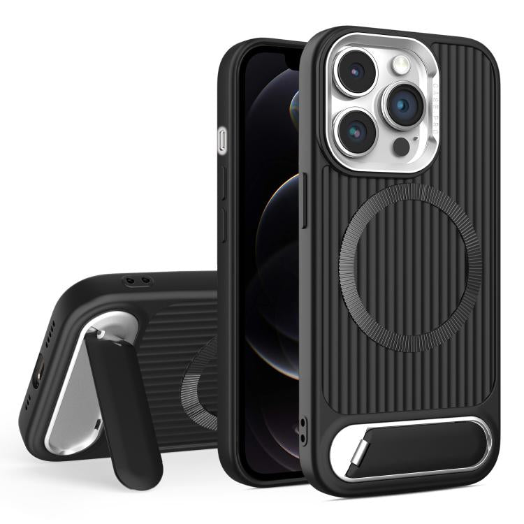 For iPhone 12 Pro Vertical Lines Invisible Flat Holder MagSafe Phone Case