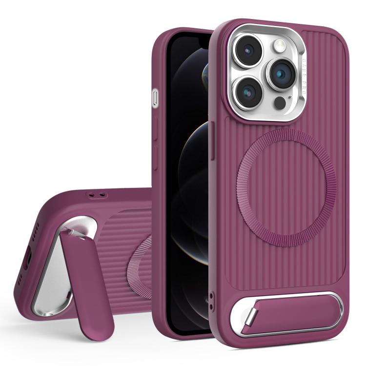 For iPhone 12 Pro Vertical Lines Invisible Flat Holder MagSafe Phone Case