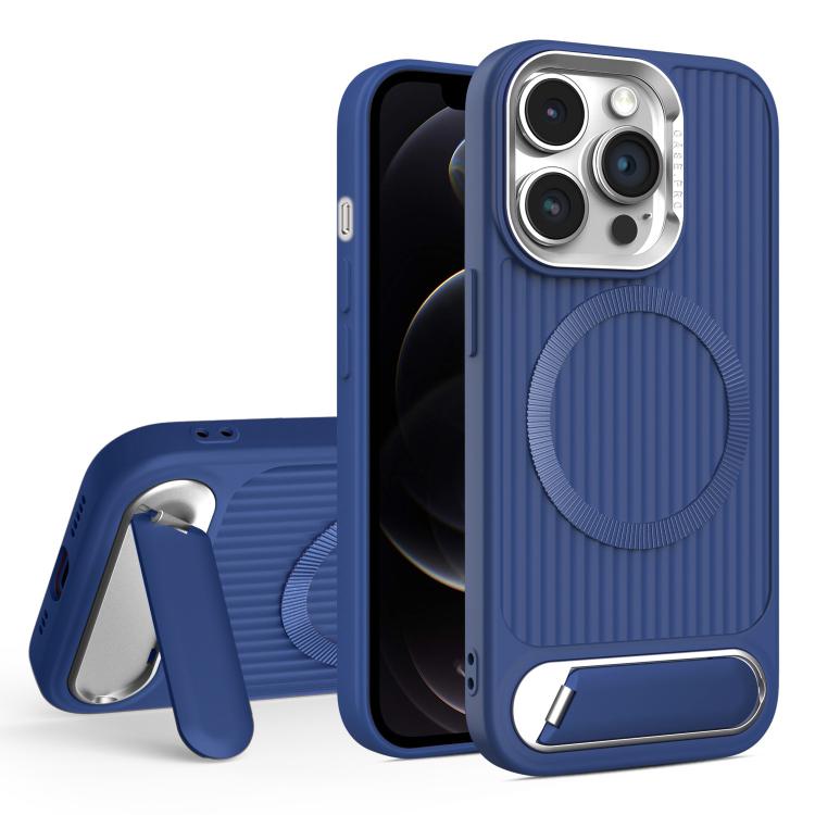 For iPhone 12 Pro Vertical Lines Invisible Flat Holder MagSafe Phone Case