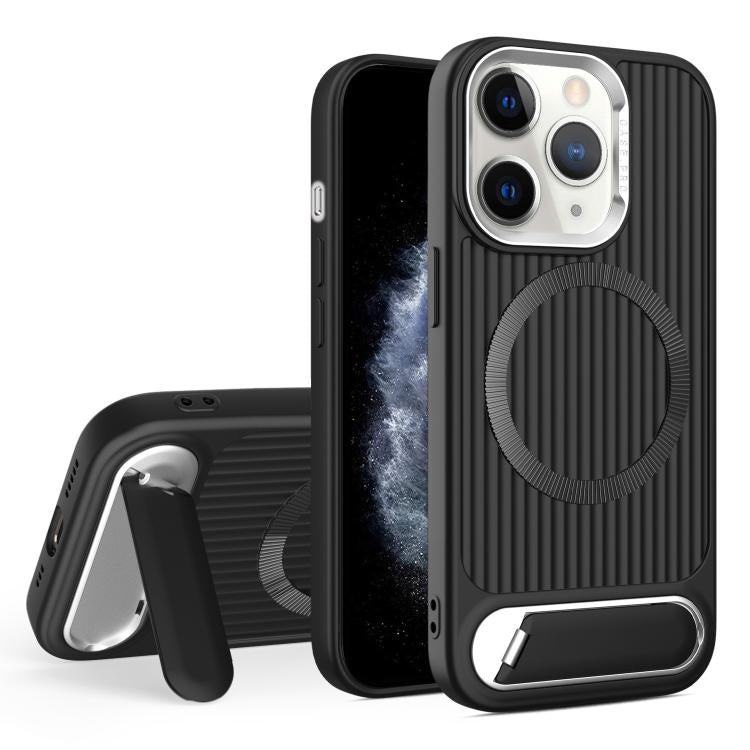 For iPhone 11 Pro Max Vertical Lines Invisible Flat Holder MagSafe Phone Case