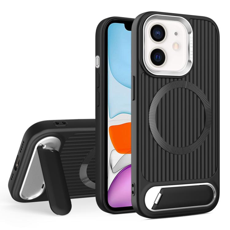 For iPhone 11 Vertical Lines Invisible Flat Holder MagSafe Phone Case