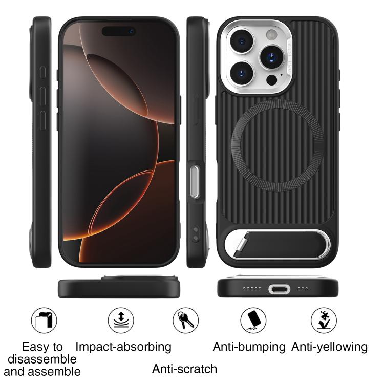 For iPhone 14 Plus Vertical Lines Invisible Flat Holder MagSafe Phone Case