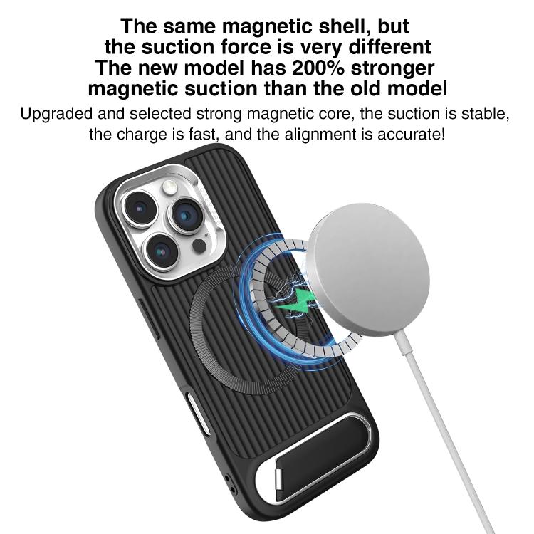 For iPhone 14 Vertical Lines Invisible Flat Holder MagSafe Phone Case