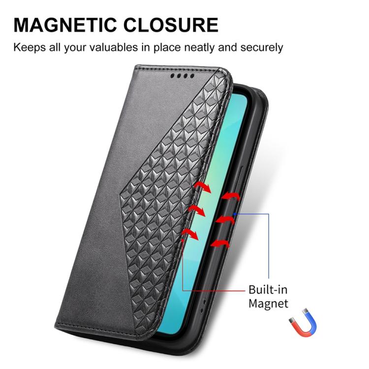 For Samsung Galaxy S25 Edge 5G Cubic Grid Calf Texture Magnetic Leather Phone Case