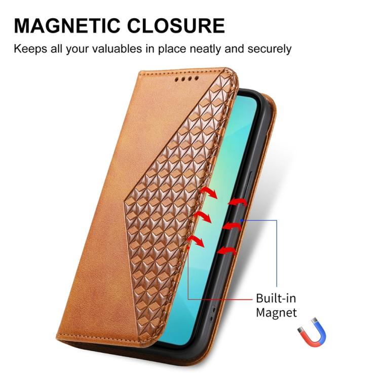 For Samsung Galaxy S25 Edge 5G Cubic Grid Calf Texture Magnetic Leather Phone Case