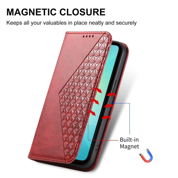 For Samsung Galaxy S25 Edge 5G Cubic Grid Calf Texture Magnetic Leather Phone Case