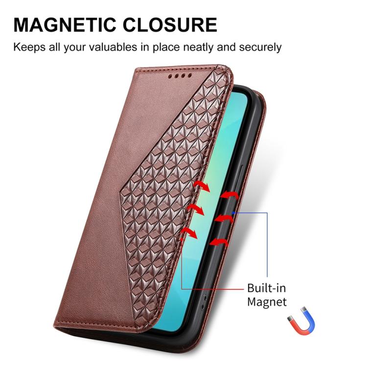 For Samsung Galaxy S25 Edge 5G Cubic Grid Calf Texture Magnetic Leather Phone Case