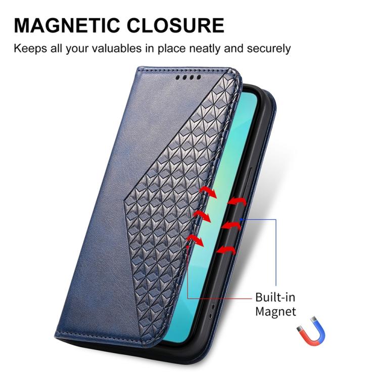For Samsung Galaxy S25 Edge 5G Cubic Grid Calf Texture Magnetic Leather Phone Case