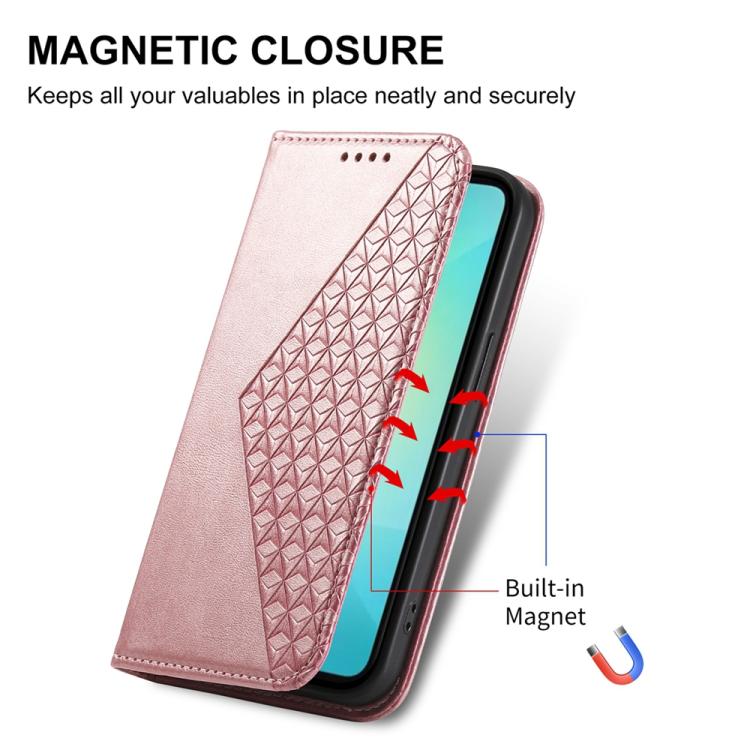 For Samsung Galaxy S25 Edge 5G Cubic Grid Calf Texture Magnetic Leather Phone Case