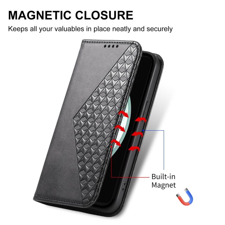 For Samsung Galaxy S25 FE 5G Cubic Grid Calf Texture Magnetic Leather Phone Case
