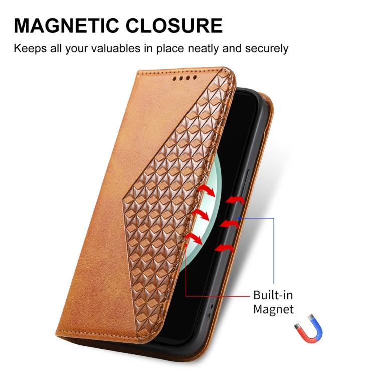 For Samsung Galaxy S25 FE 5G Cubic Grid Calf Texture Magnetic Leather Phone Case