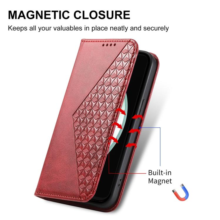 For Samsung Galaxy S25 FE 5G Cubic Grid Calf Texture Magnetic Leather Phone Case