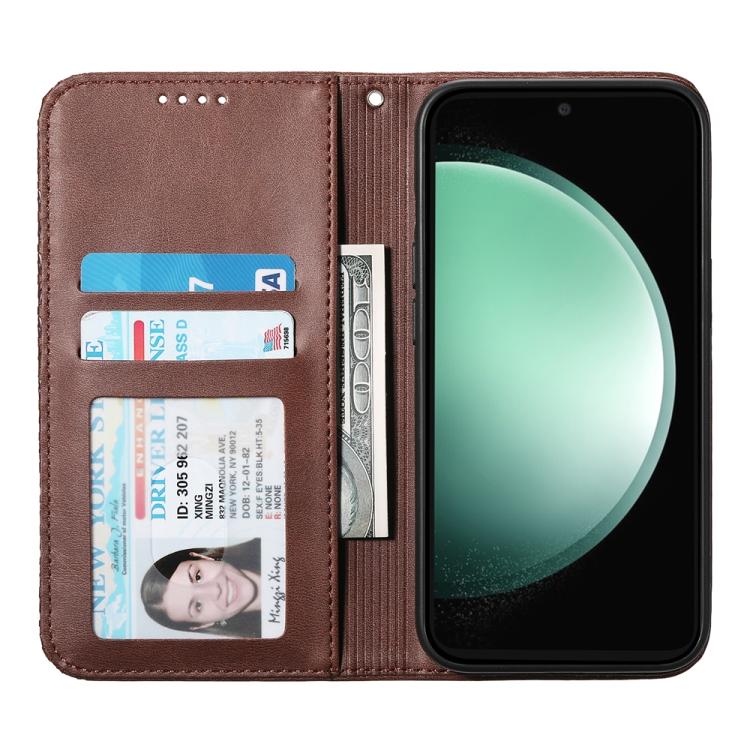 For Samsung Galaxy S25 FE 5G Cubic Grid Calf Texture Magnetic Leather Phone Case