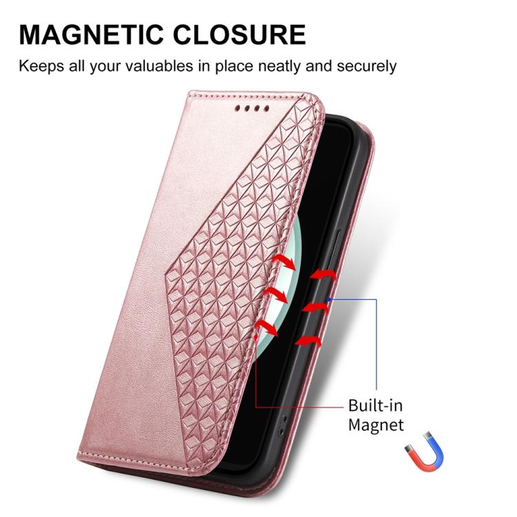 For Samsung Galaxy S25 FE 5G Cubic Grid Calf Texture Magnetic Leather Phone Case