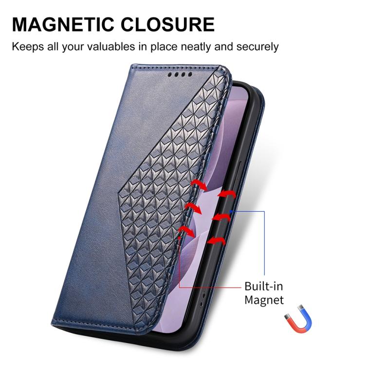 For Samsung Galaxy S26 Edge 5G Cubic Grid Calf Texture Magnetic Leather Phone Case