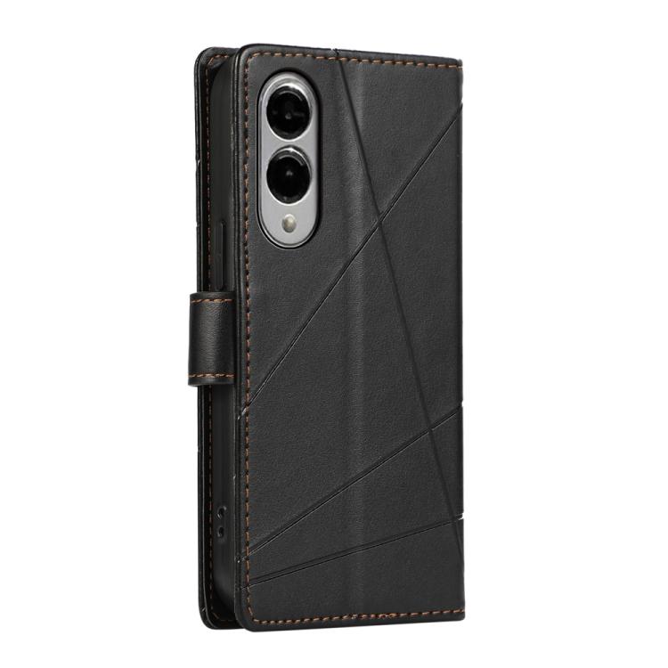For Samsung Galaxy S25 Edge 5G PU Genuine Leather Texture Embossed Line Phone Case
