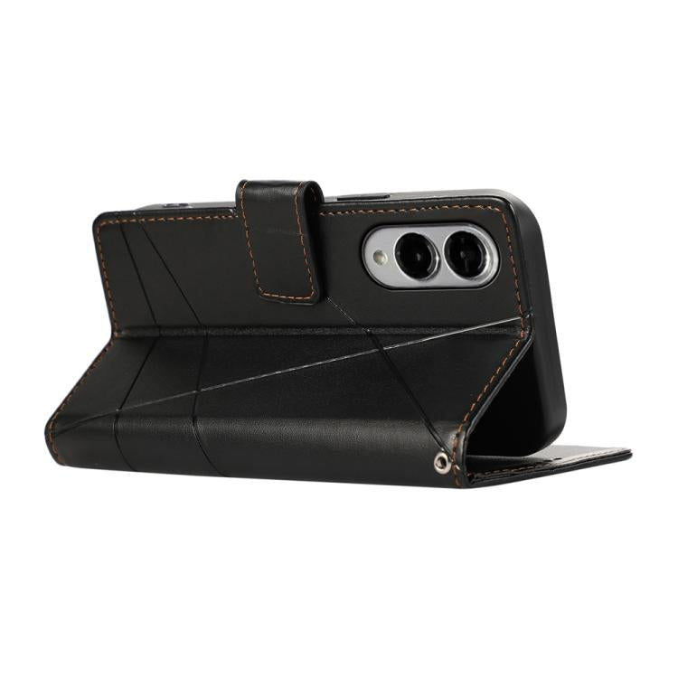 For Samsung Galaxy S25 Edge 5G PU Genuine Leather Texture Embossed Line Phone Case