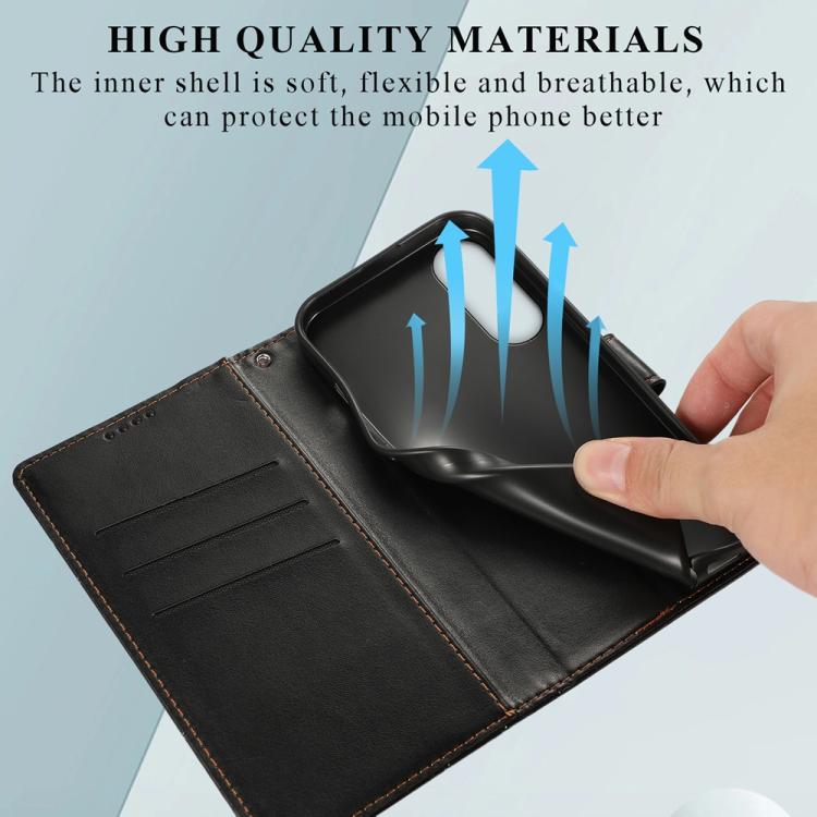 For Samsung Galaxy S25 Edge 5G PU Genuine Leather Texture Embossed Line Phone Case